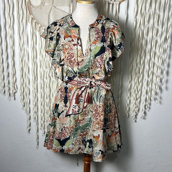 Chufy | Memories of Ancient Burma Flutter Sleeve Mini Dress Size Small - Picture 2 of 12